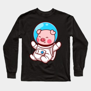 Cute Pig Astronaut Floating Cartoon Long Sleeve T-Shirt